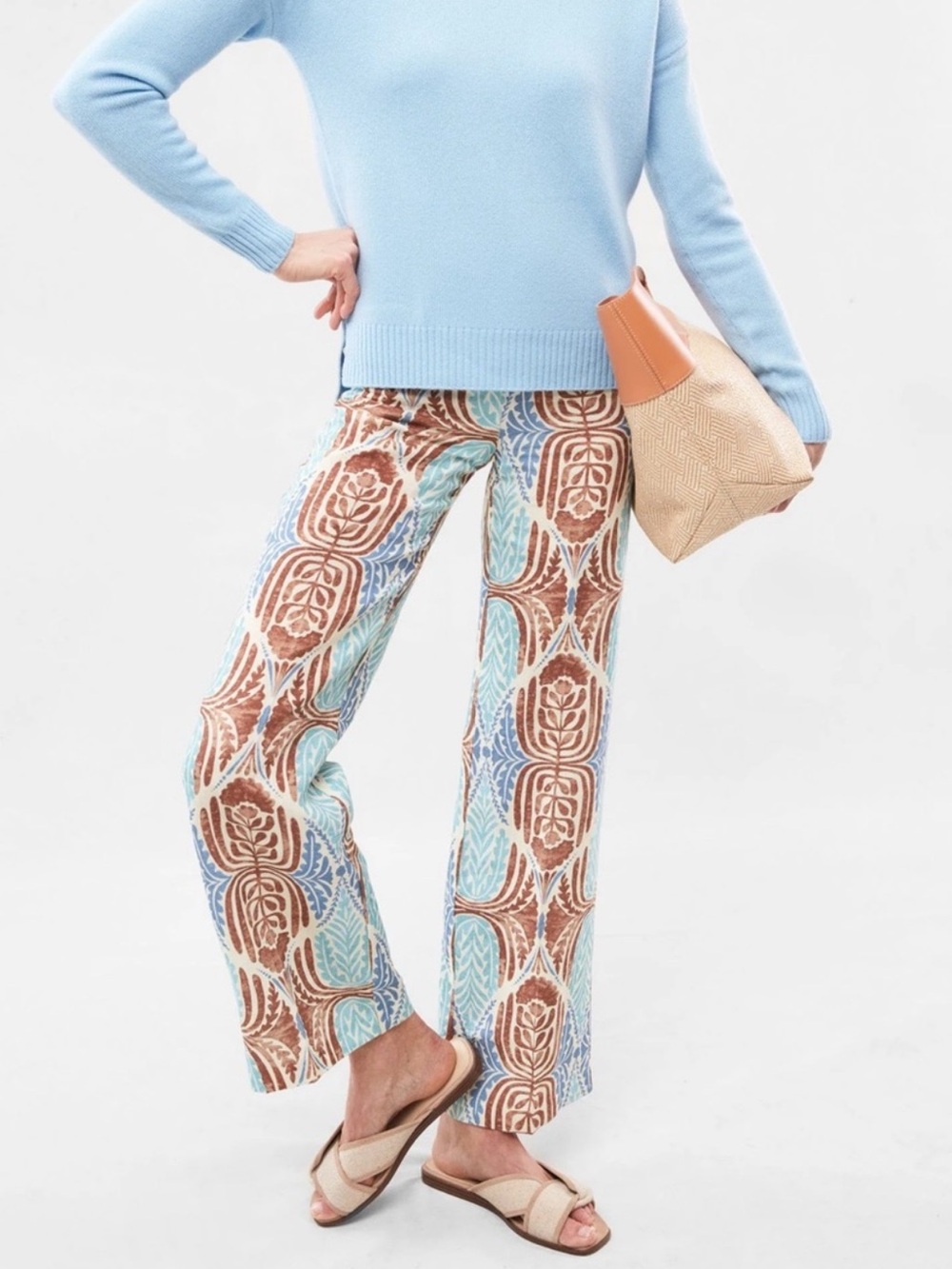 J McLaughlin Carter Linen Wide Leg Pants Size 6 Beach Resort Washable Colorful